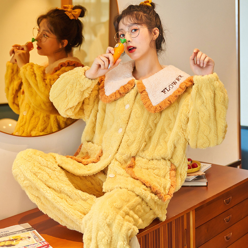 秋冬季珊瑚绒睡衣女士加厚法兰绒甜美卡通冬天款家居服套装 2281