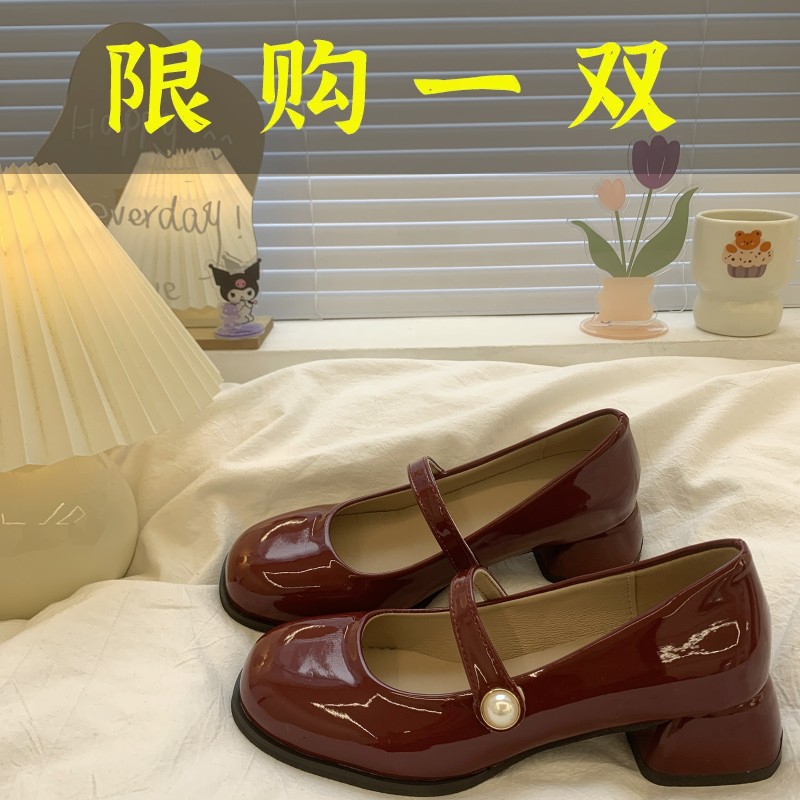 红蜻蜓牌高级感红色小皮鞋女2023夏季新款法式复古英伦风配裙玛