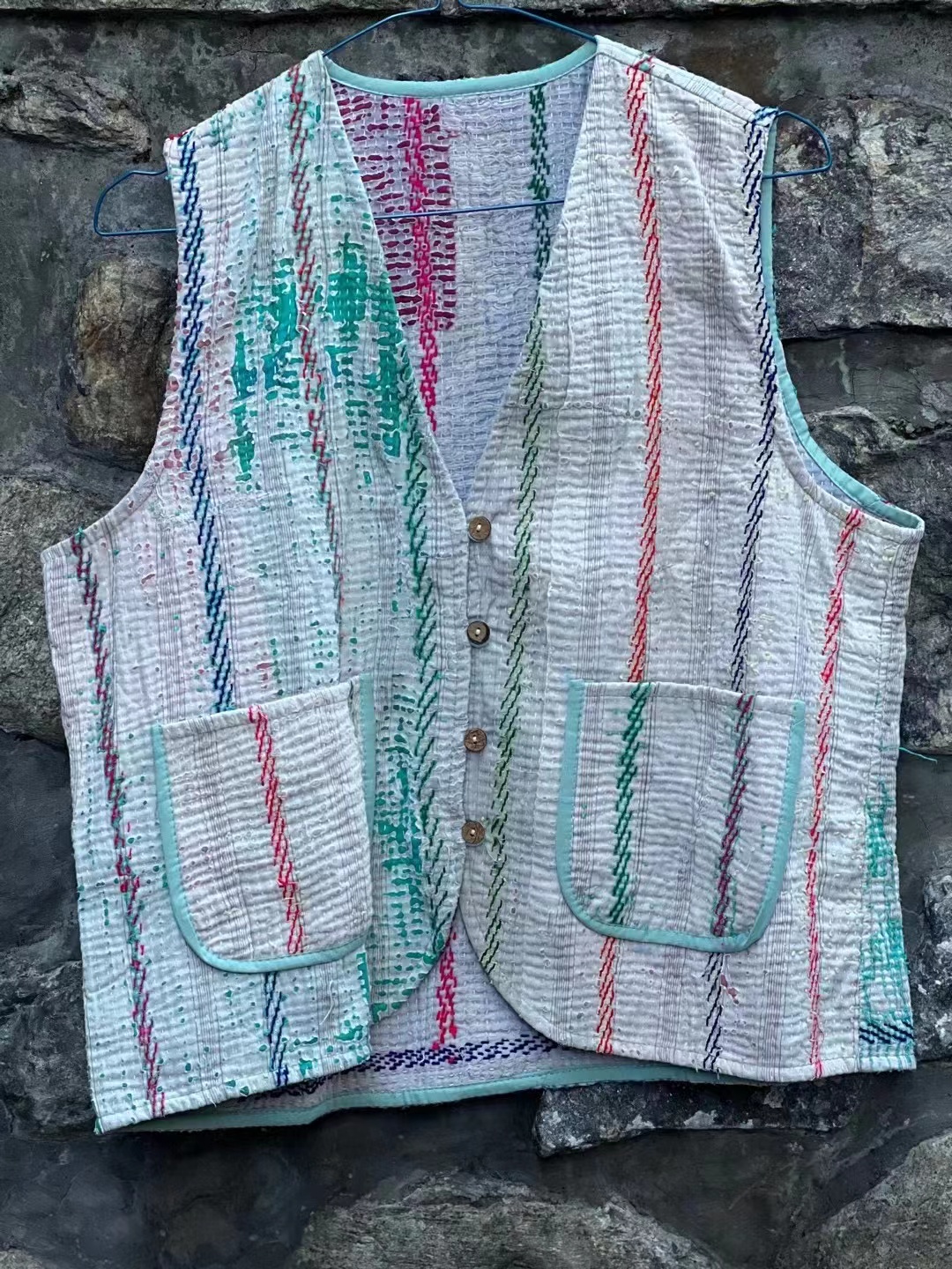 手工刺子古布马甲 默认拍下随即