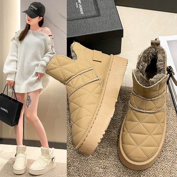 红蜻蜓牌厚底雪地靴女皮毛一体2023新款冬季松糕加厚加绒保暖防水