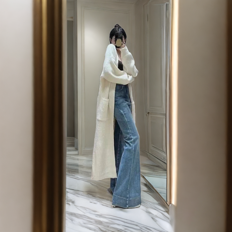 夏季新款高腰弹力直筒微喇高个子175女显高显瘦百搭加长牛仔裤