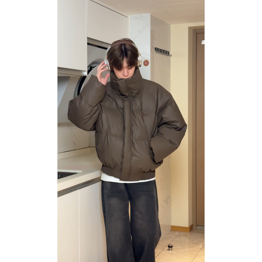 现货美式刺绣软皮棉服男女款立领短款棉衣加厚外套冬季大码棉袄子