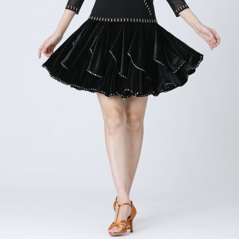 广场舞服装金丝绒半身裙跳舞短裙子大摆裙春秋新款黑色舞裙半身裙