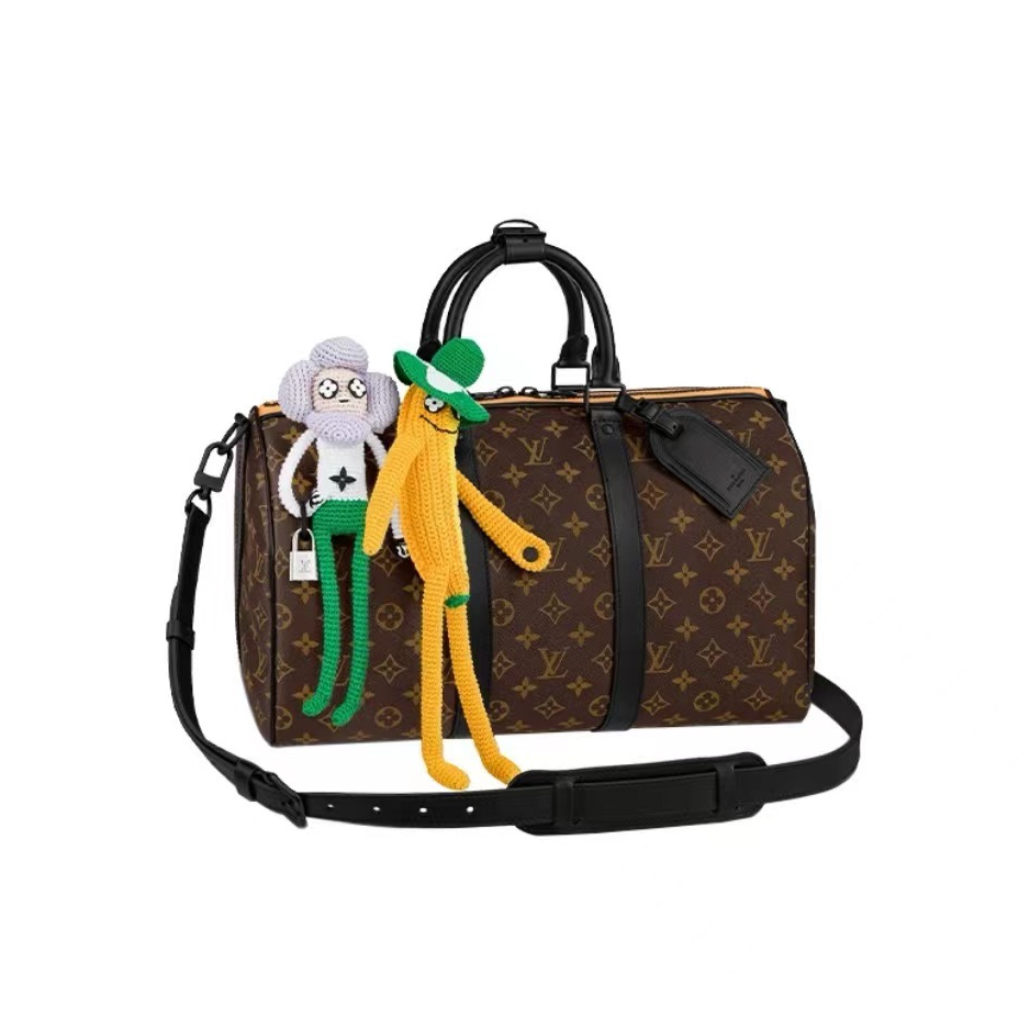 99新 LouisVuitton/路易威登 keepall40秀款玩偶棕老花旅行袋