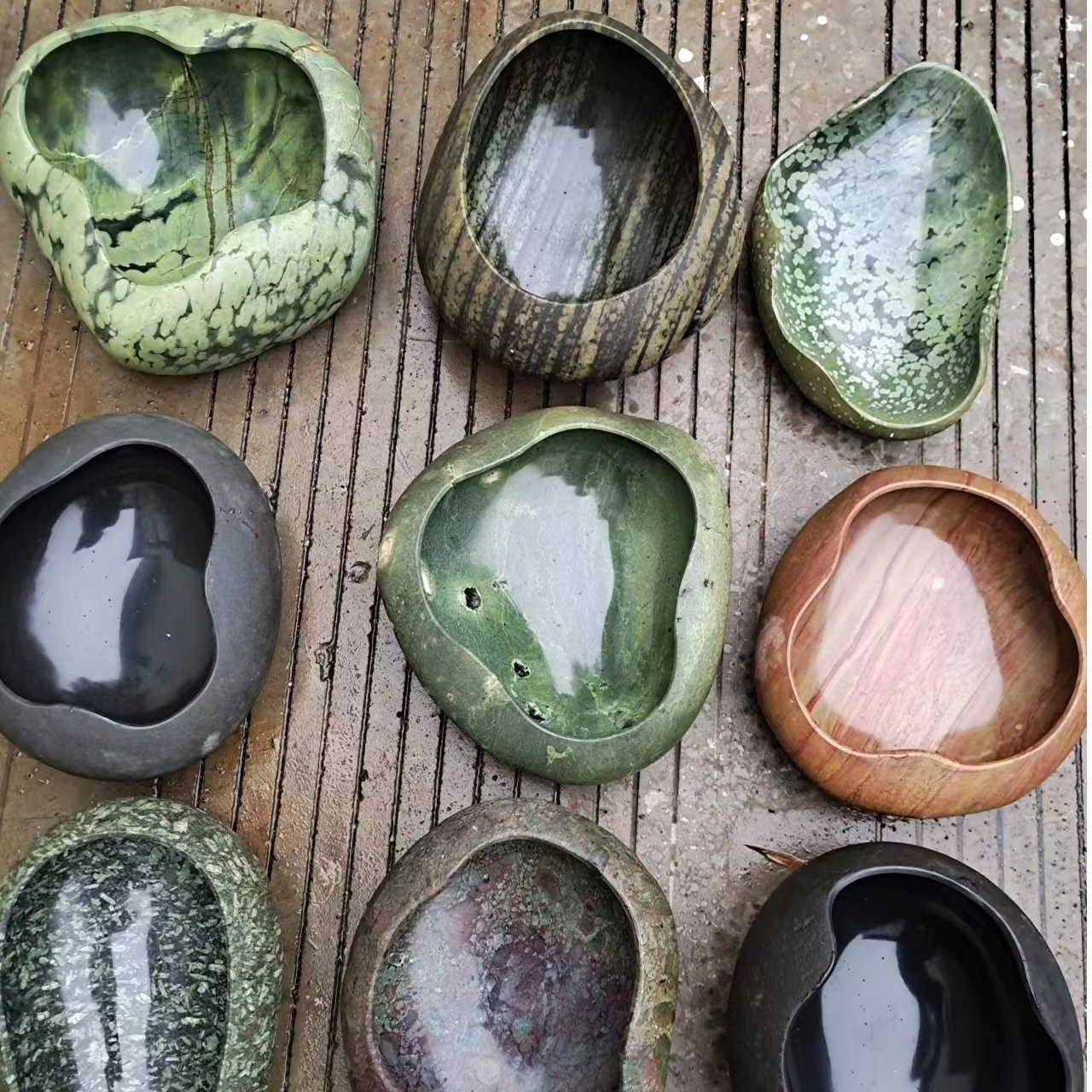 天然鹅卵石手工花瓶花盆笔洗茶洗烟灰缸鱼缸砚台果盘茶盘钱袋子