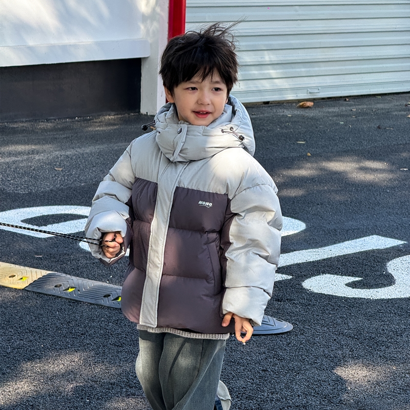 甜妈家童装  冬装洋气新款儿童加厚拼色连帽棉服男童保暖棉衣