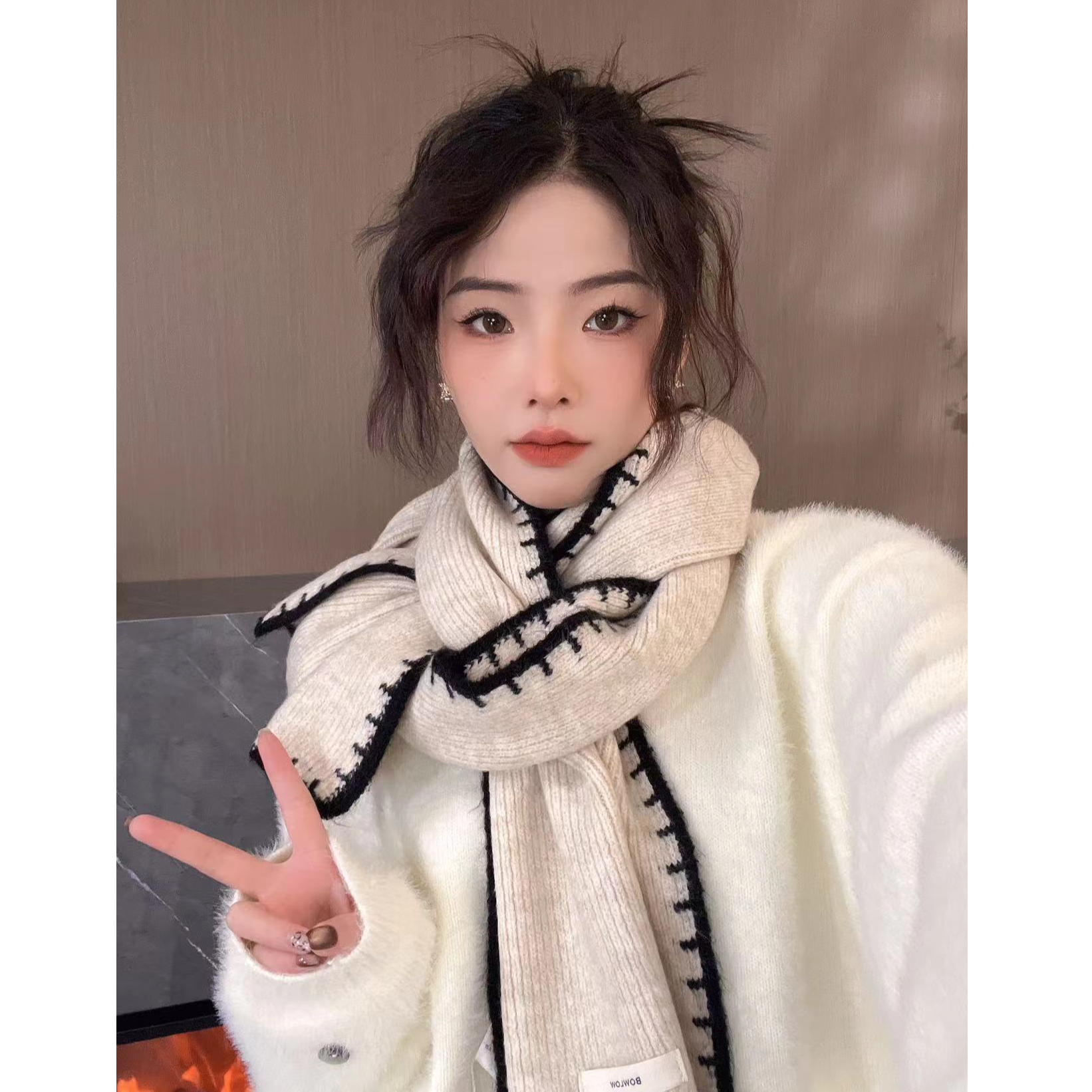 【小香风围巾】复古松弛锁边软糯针织围巾女百搭冬加厚披肩保暖围脖