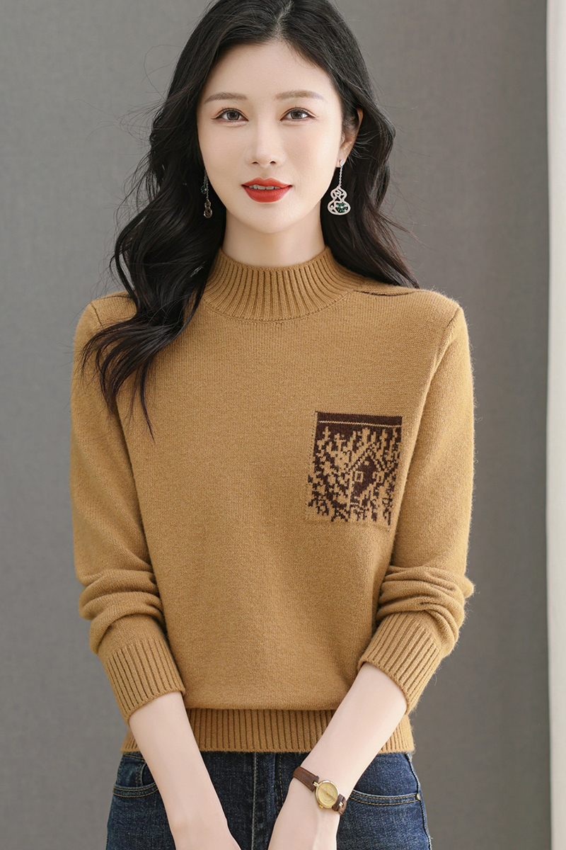 2024新款冬季女士半高领长袖洋气时尚宽松显瘦保暖毛衣气质打底