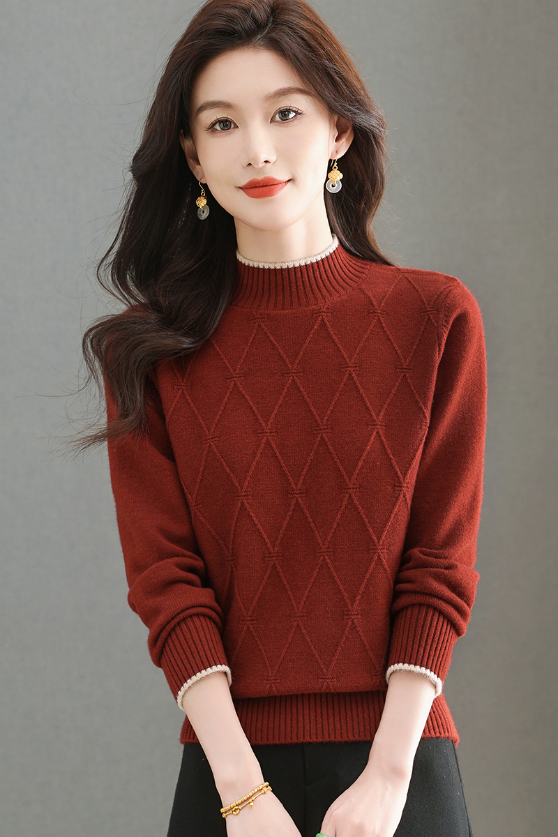 2024新款冬季女士半高领长袖洋气百搭时尚显瘦保暖宽松针织气质