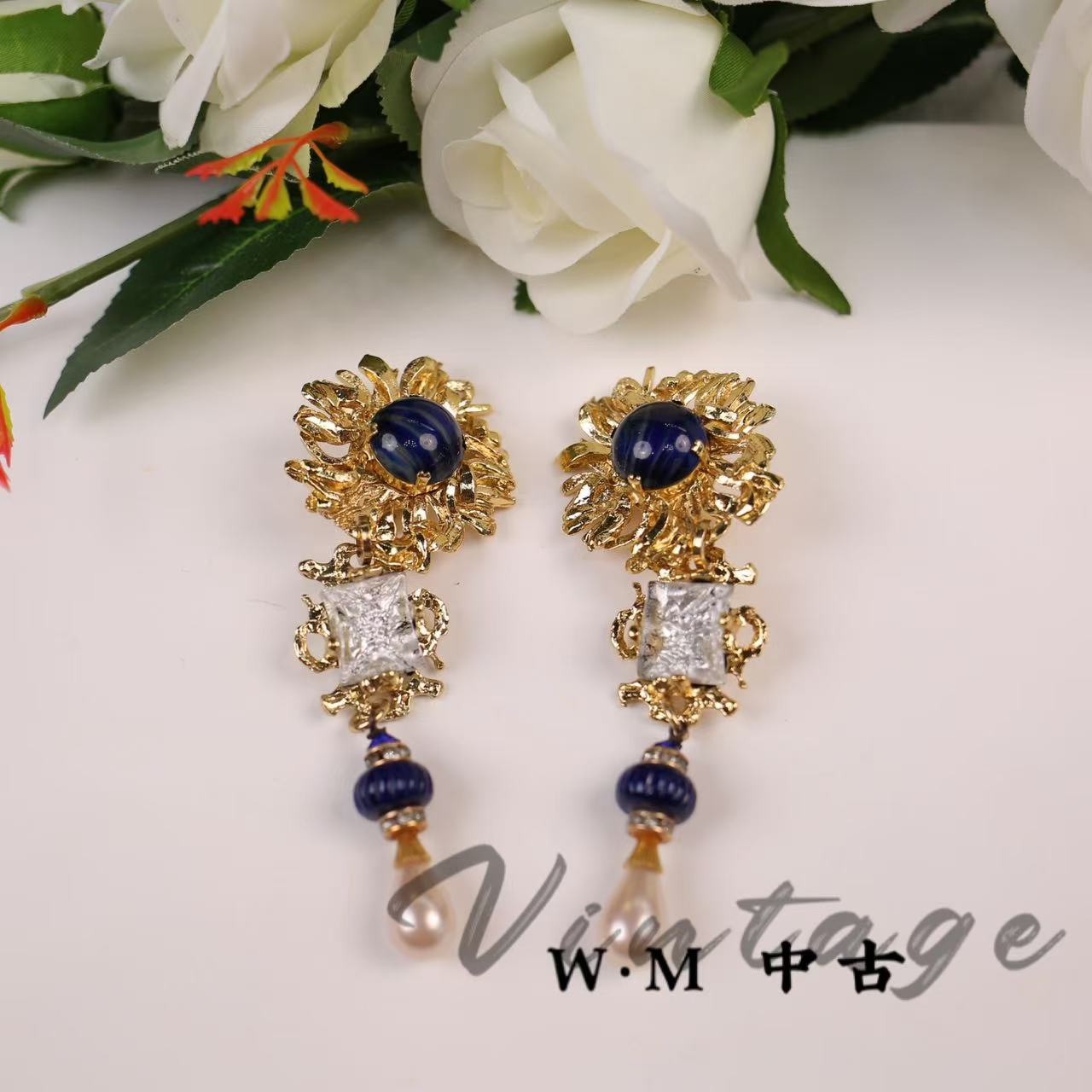 铜合金耳饰 W·M中古-Gavilane（法）扫肩耳夹