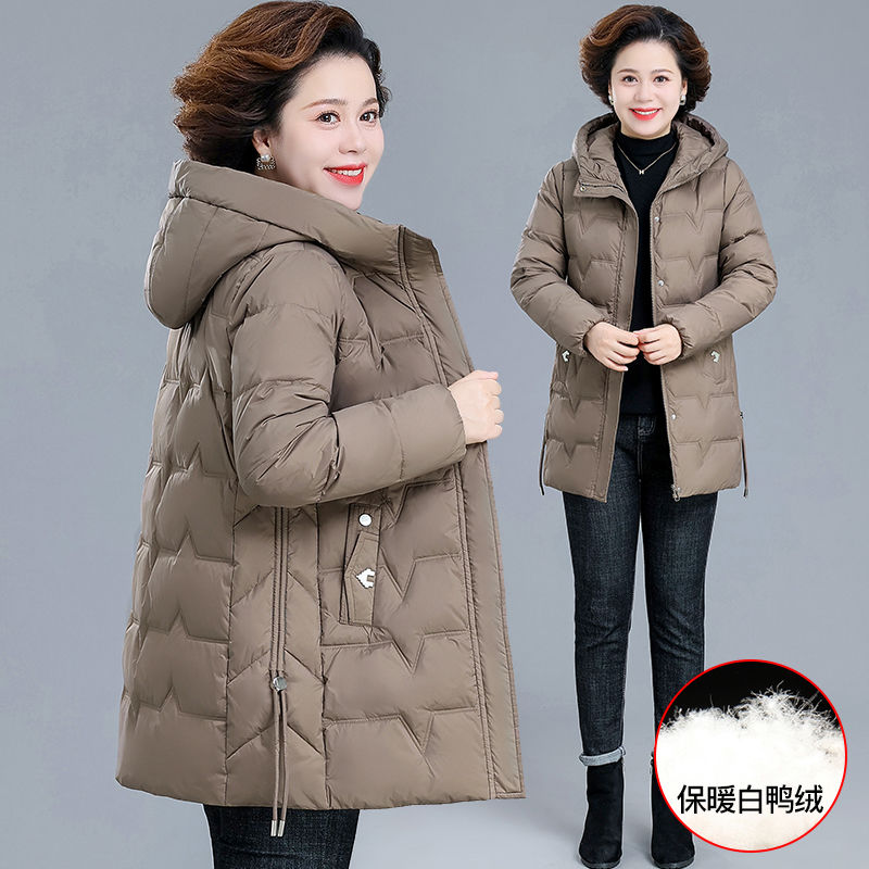 雅鹿中年妈妈羽绒服冬装中长款洋气修身2023新款中老年人女秋冬季