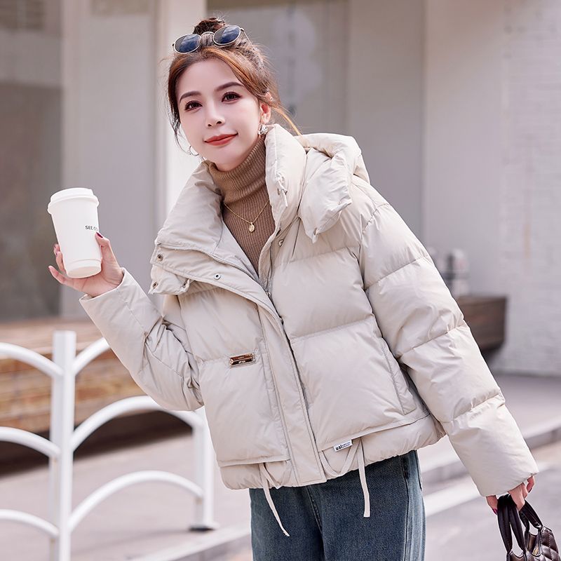 高端羽绒服女2023新款韩版时尚短款小个子冬季白鸭绒连帽保暖外套