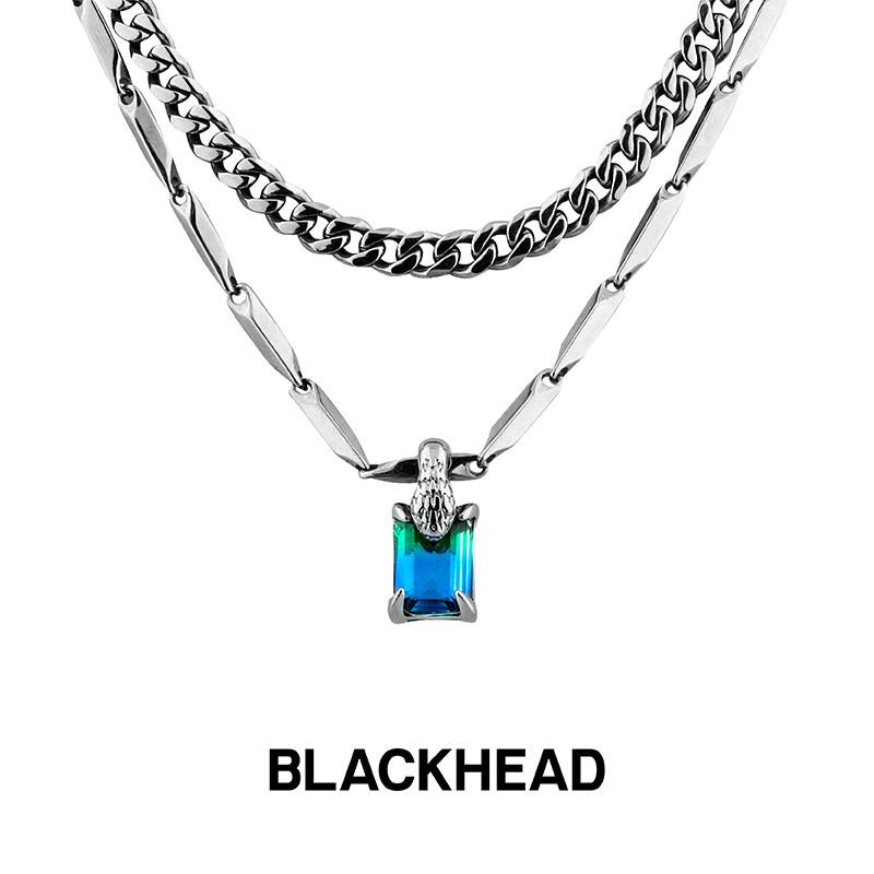 BLACK HEAD/黑头 钛钢项链 蛇头双色渐变双层叠戴项链