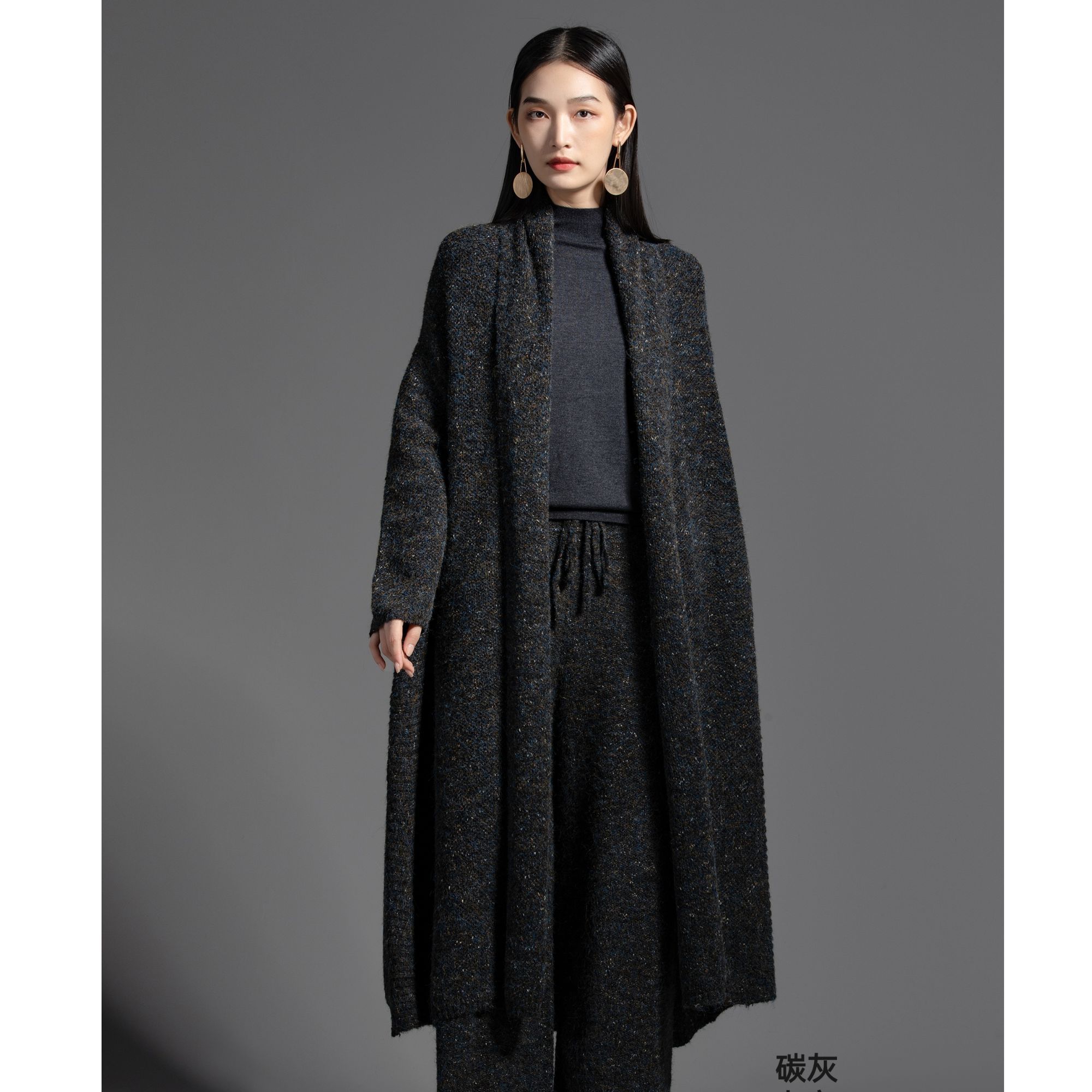 冬季重磅加厚马海毛长款针织外套慵懒时尚设计婉约气质外套女958