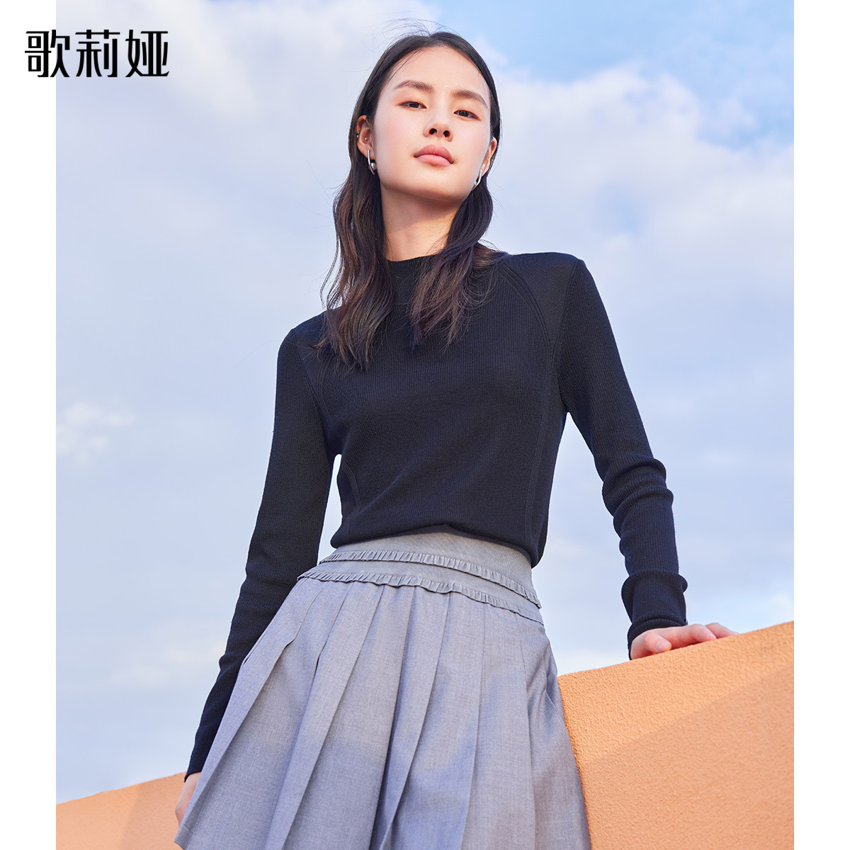 歌莉娅春季新品长袖品质女装复古辣妹绵毛衣保暖百搭1ADL5J370