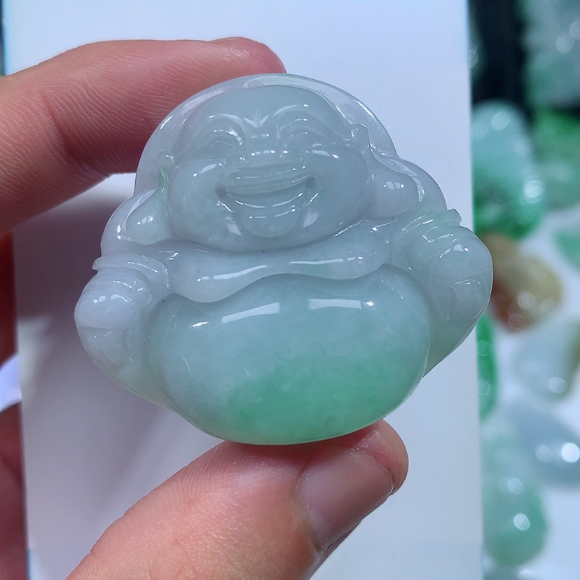 天然A货缅甸翡翠春彩佛公吊坠，照片左滑看尺寸