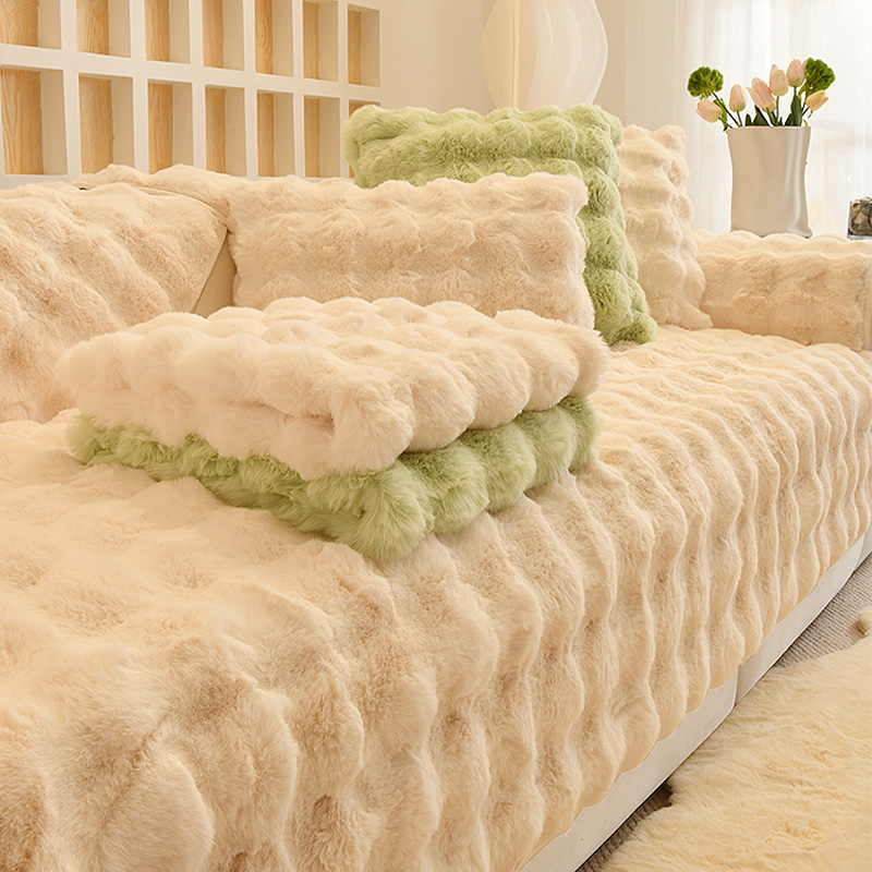 兔兔绒沙发垫秋冬毛绒加厚坐垫防滑皮直排沙发垫盖布四季家用高端