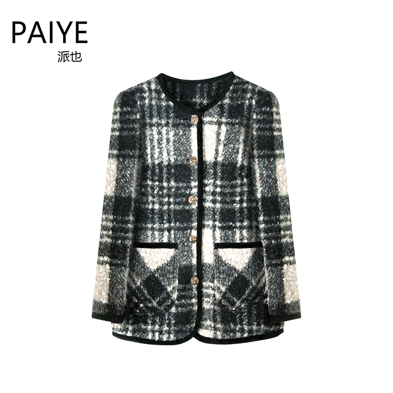 90白鸭绒新款两面穿经典格纹小香风显瘦拼色加厚外套圈圈衣A90054