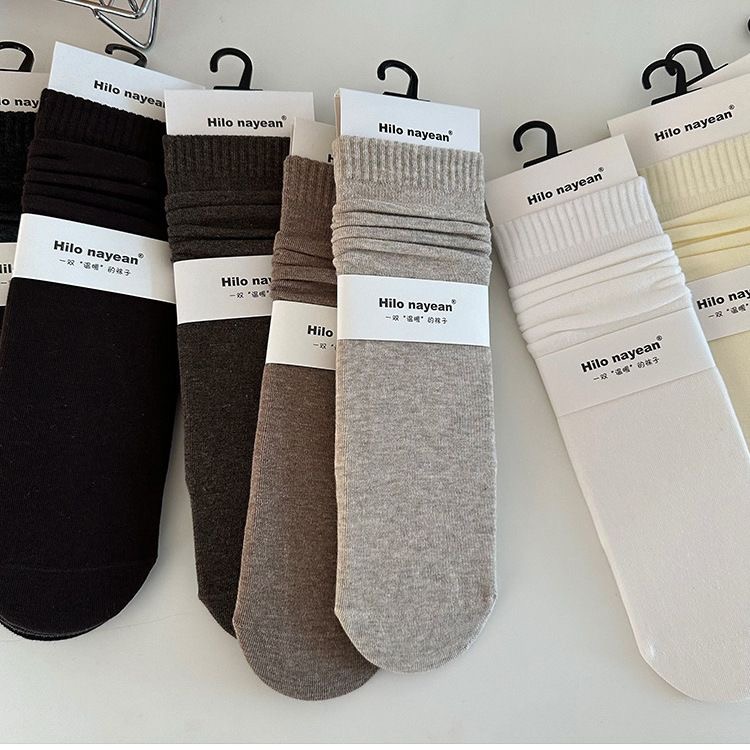 LAPHE 纯色袜子纯色堆堆秋冬ins保暖学生女中筒袜子吸汗