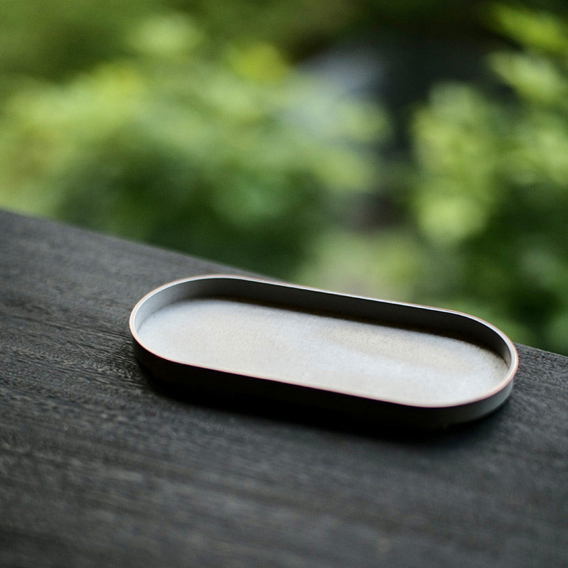 铝制急须台 复古杯托杯垫 做旧长椭圆壶承17.2*7.7cm