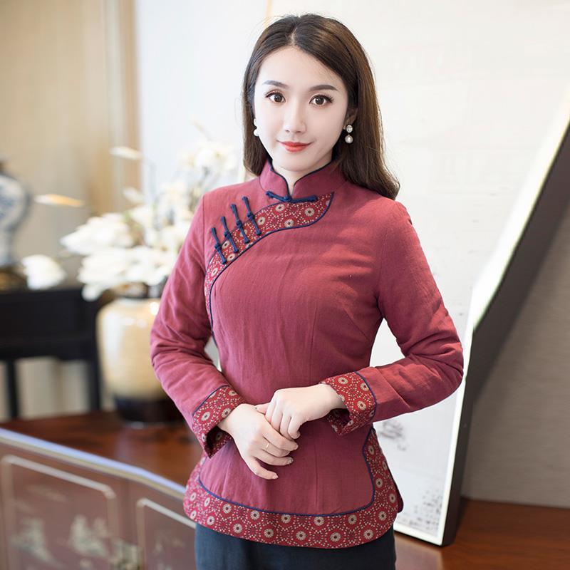 2023春秋唐装棉袄女年轻旗袍式上衣棉衣棉服加厚中式复古盘扣女装