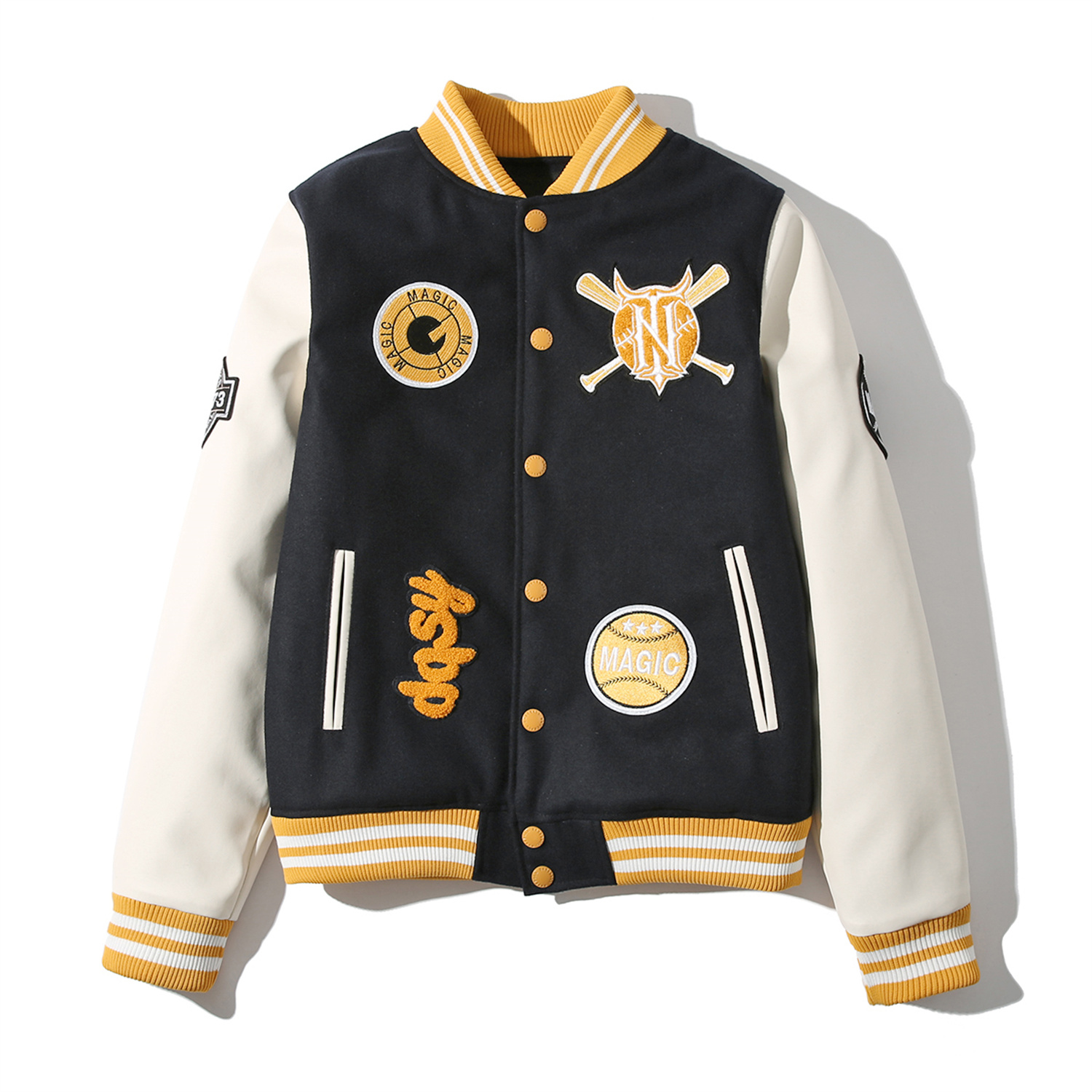 正品韩版学院刺绣毛呢外套男女同款棒球服拼接情侣修身飞行夹克潮