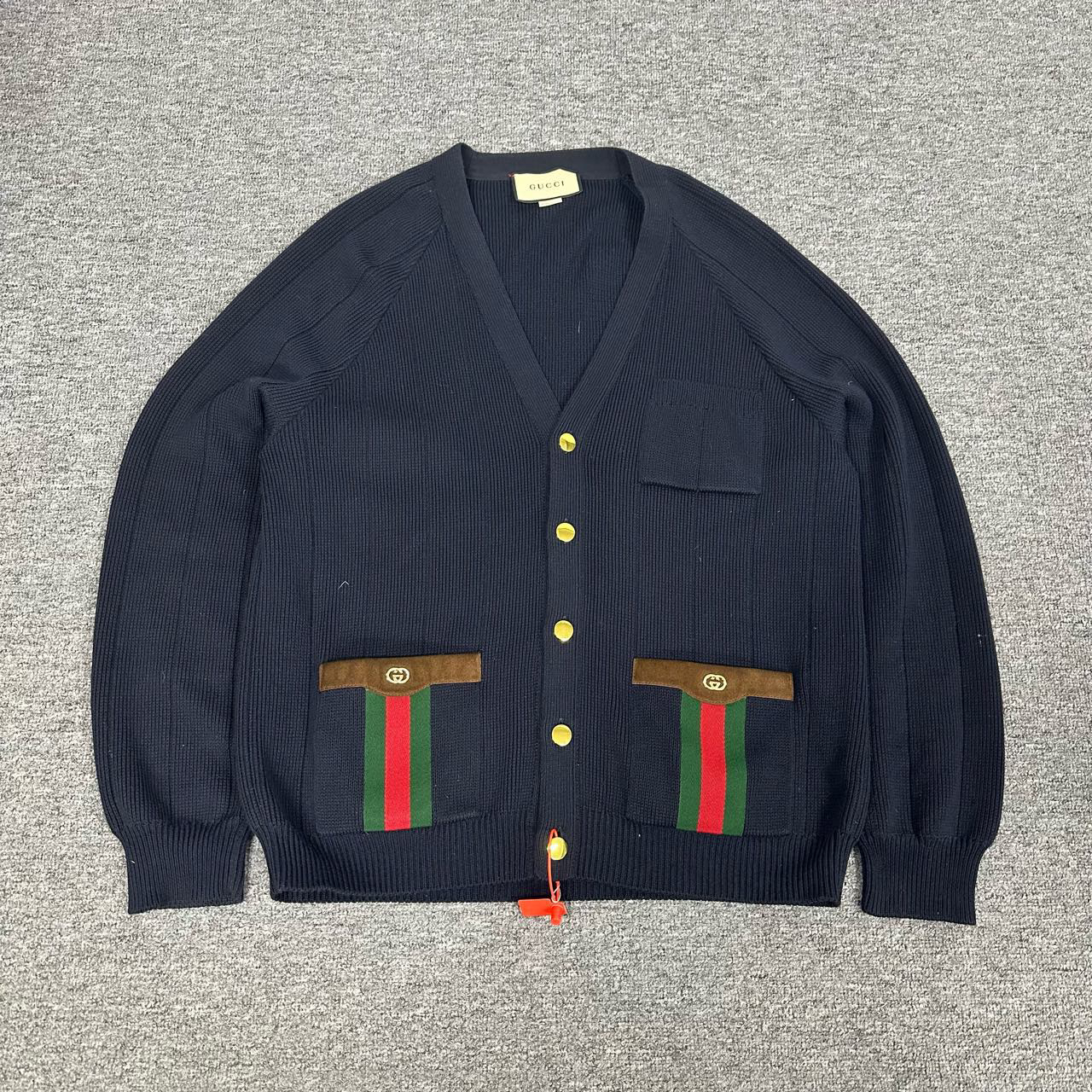Gucci 古驰 金扣 麂皮拼接 针织开衫 99新 XL码
