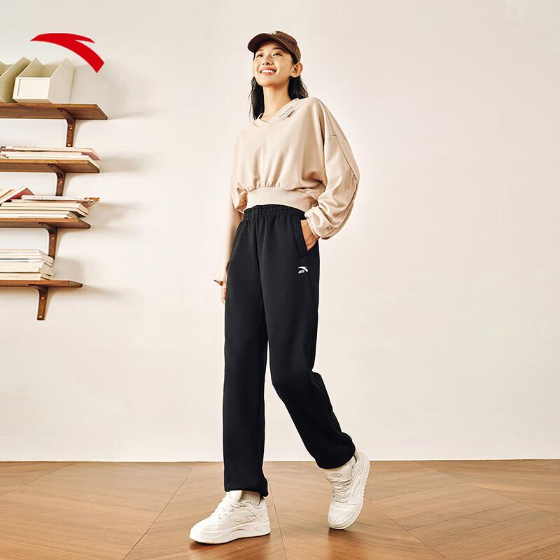 安踏加绒卫裤女秋冬季新款运动裤舒适百搭休闲长裤子162448301N