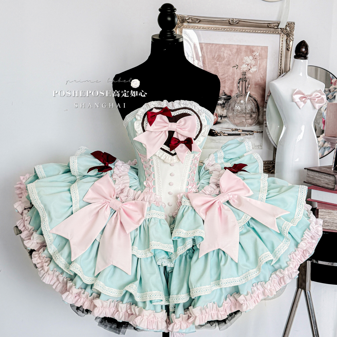 初灵高定如心POSHEPOSE报恩系列公主裙 薄荷波尔曼奶猫