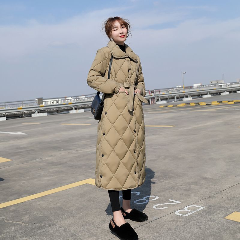 秋冬季2023冬季韩版爆款长款过膝羽绒棉服女收腰显瘦轻薄羽