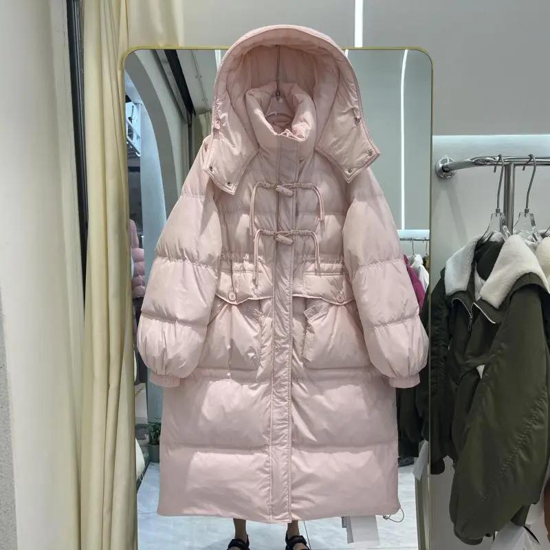 秋冬季300斤加大码冬季保暖羽绒棉服女中长款过膝连帽加厚胖mm白