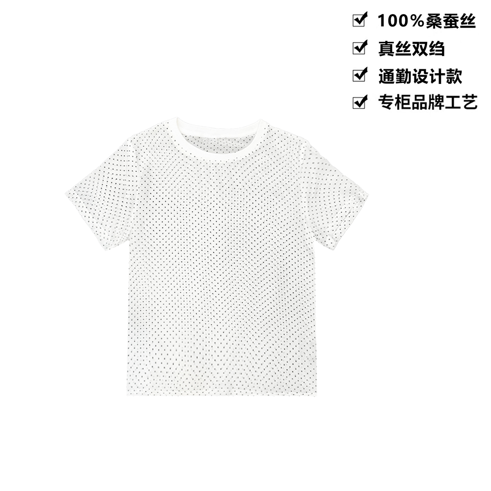 100桑蚕丝极细波点休闲全真丝女士短袖T恤女新款DX325