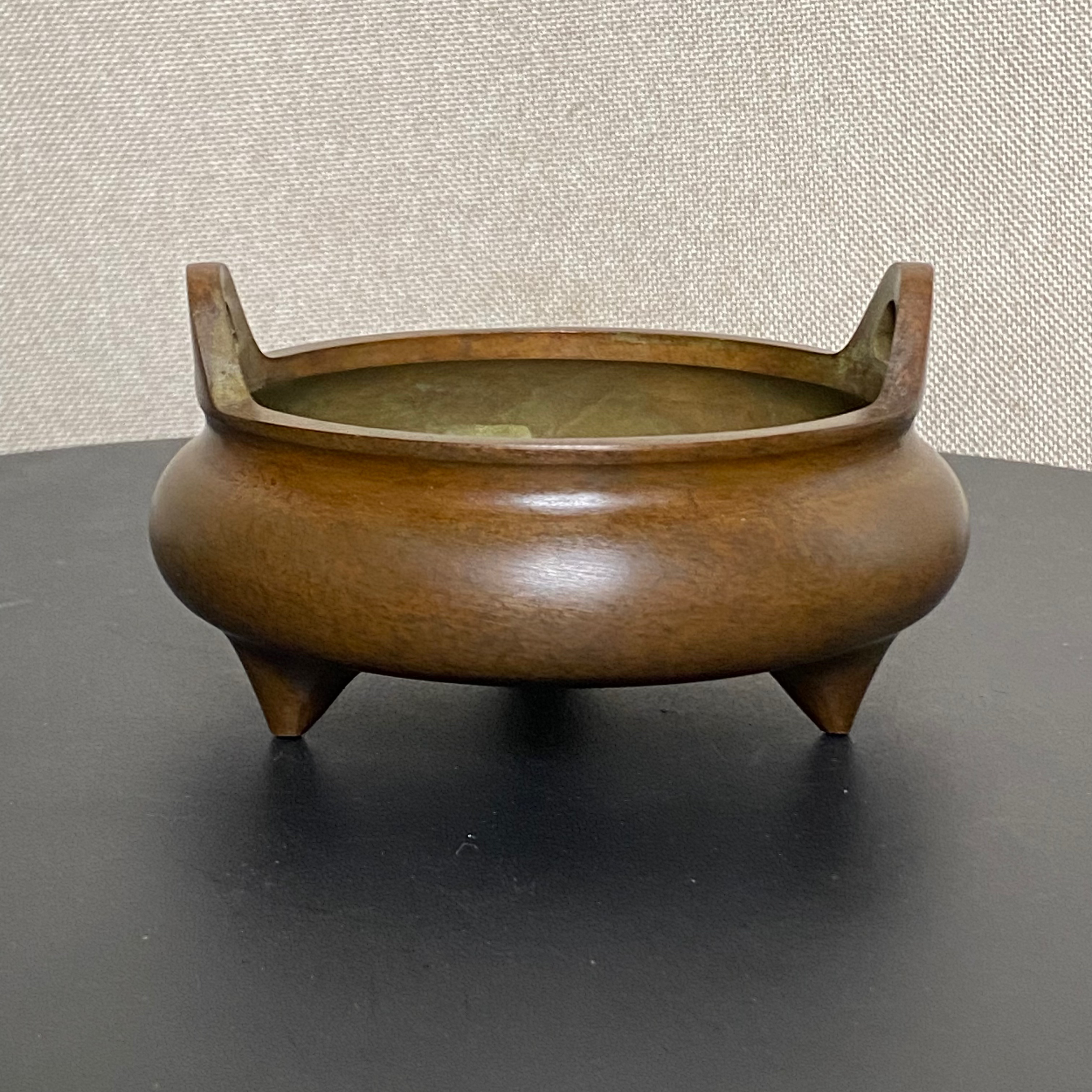黄铜仿古精工包浆大明宣德炉迷你小香炉工艺品摆件冲耳三足炉供炉