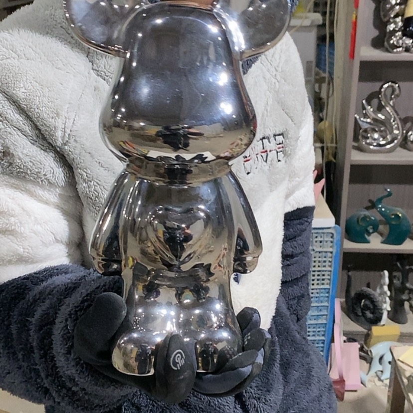 【闪购商品】陶瓷摆件电镀银爱心熊