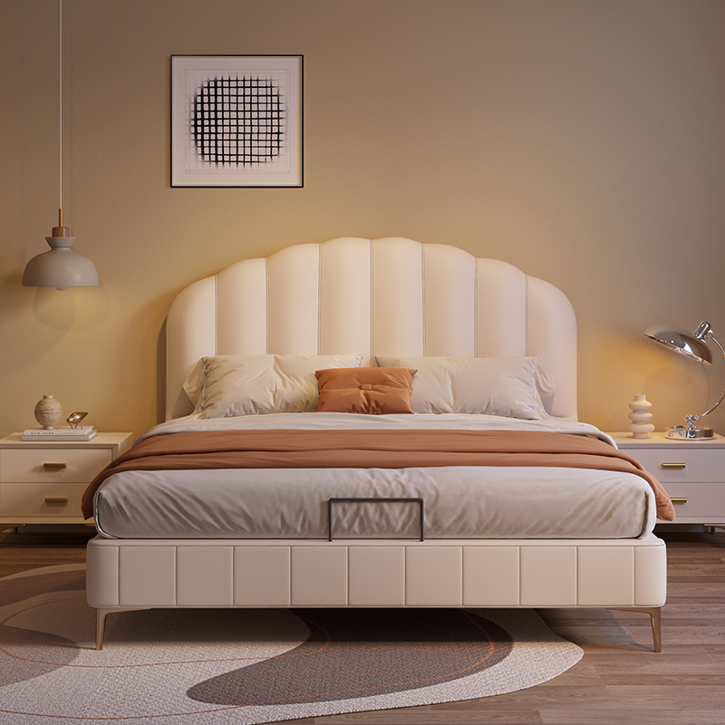 简约奶油风儿童床女孩床卧室1.2米公主床小孩皮床单人软包贝壳床