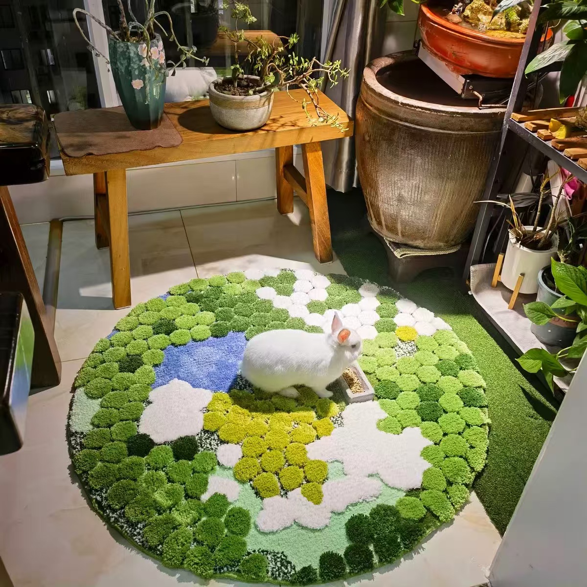 地球苔藓圆形地垫衣帽间地垫电脑椅装饰地垫1米圆