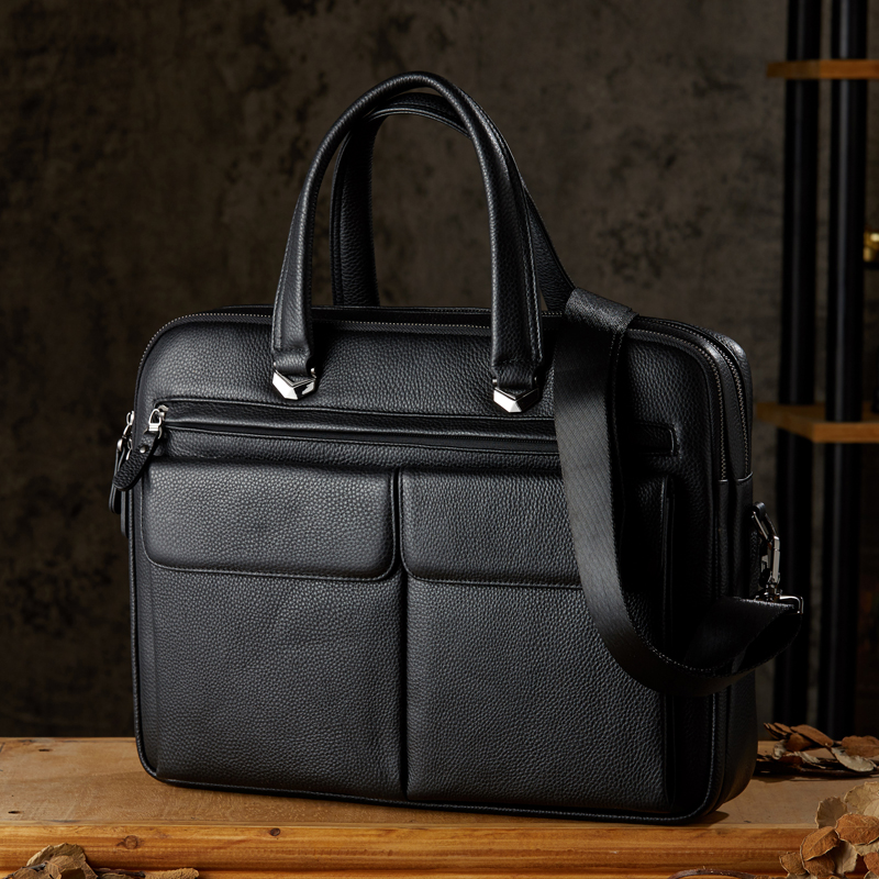 手工真皮男士商务包休闲单肩包简约百搭头层牛皮公文包手提电脑包