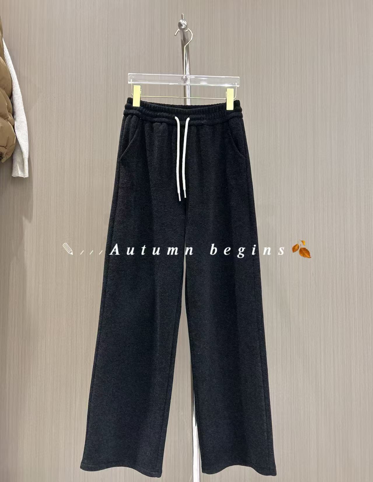 Y809欧货高质感软软糯糯加绒毛裤女高腰垂感窄版显瘦拖地直筒