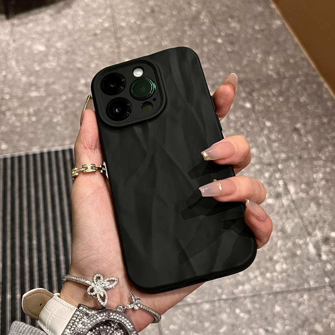 经典午夜黑皱纸壳适用苹果15手机壳iPhone13/14promax新款12/11女
