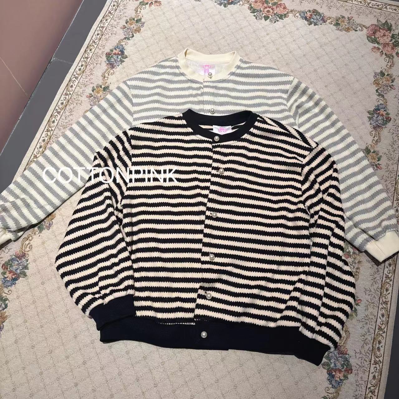 COTTONPINK女装设计师款秋冬百搭条纹开衫外套女