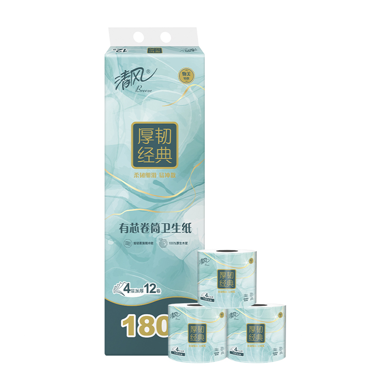 清风厚韧经典有芯卷纸4层12卷 1.8kg