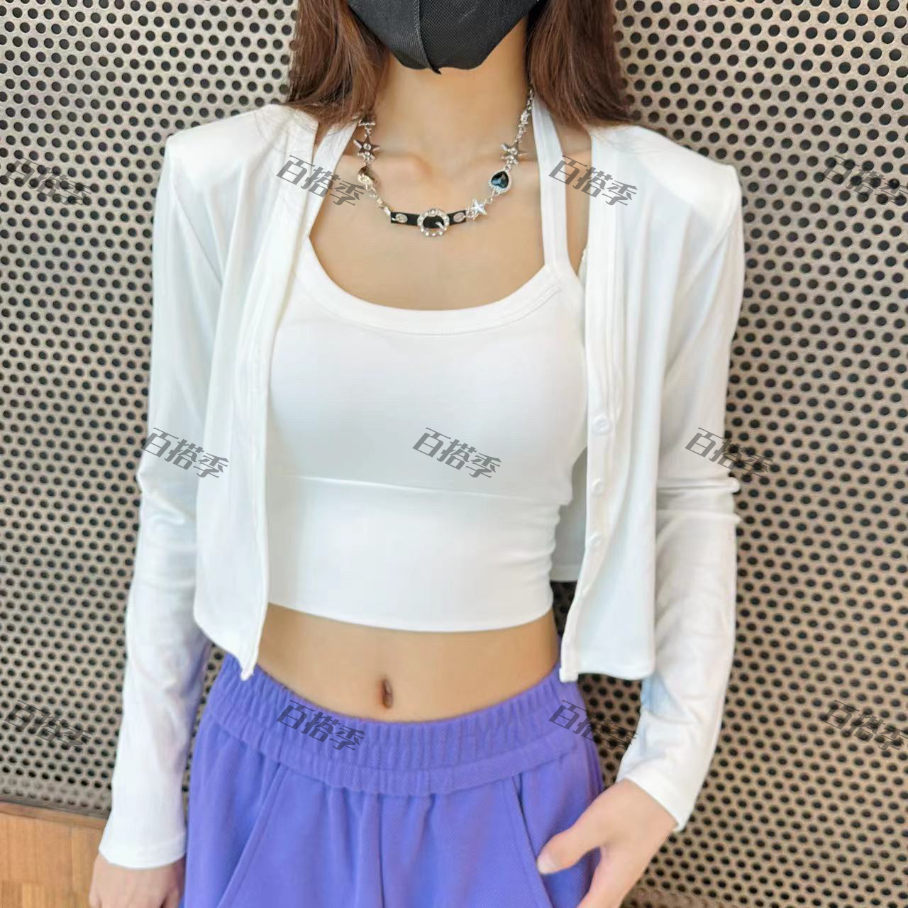 工厂店-早秋款修身休闲打底显瘦短款简约透气百搭户外韩版两件套