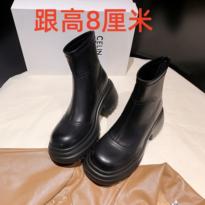 真皮内增高女鞋厚底马丁靴小个子高跟短靴