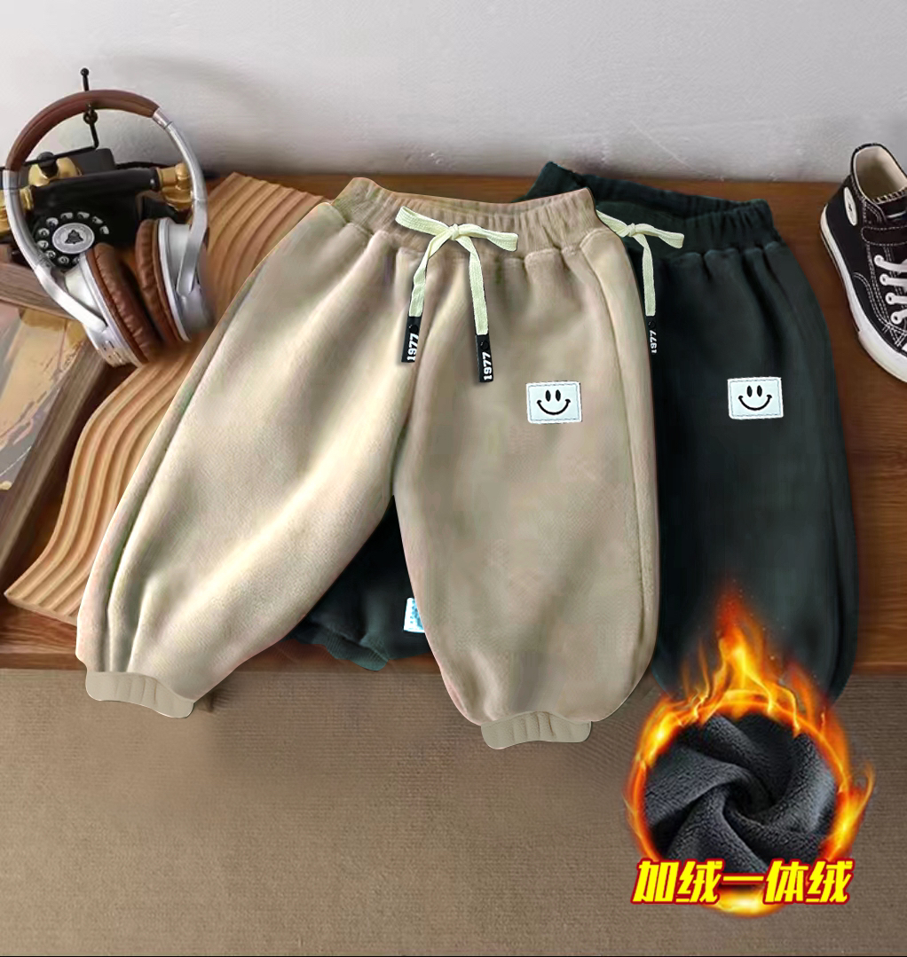 男女童运动防风裤小童2024秋冬新款双面绒儿童女孩休闲卫裤加绒