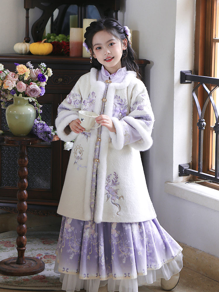 米乐熊童装汉服女童冬款儿童古风古装冬小女孩超仙唐装冬季拜年服