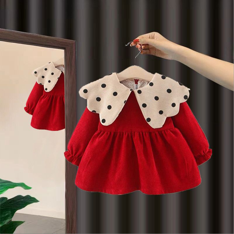 米乐熊童装女童连衣裙春秋儿童长袖灯芯绒裙子小女孩韩版--岁洋气