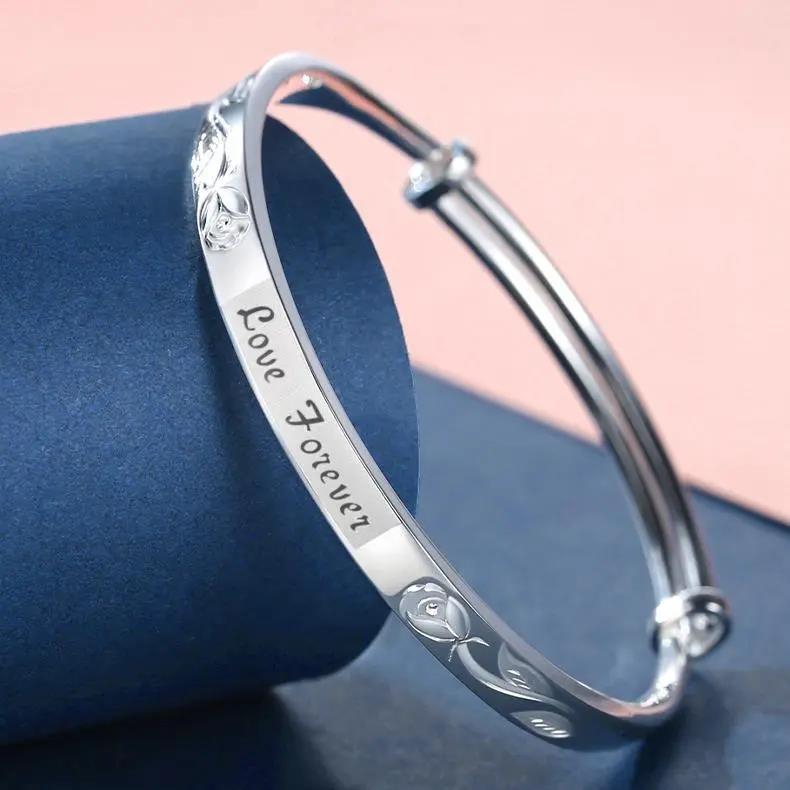 足银手镯 纯银手镯女设计轻奢百搭足银镯子七夕情人节生日礼物