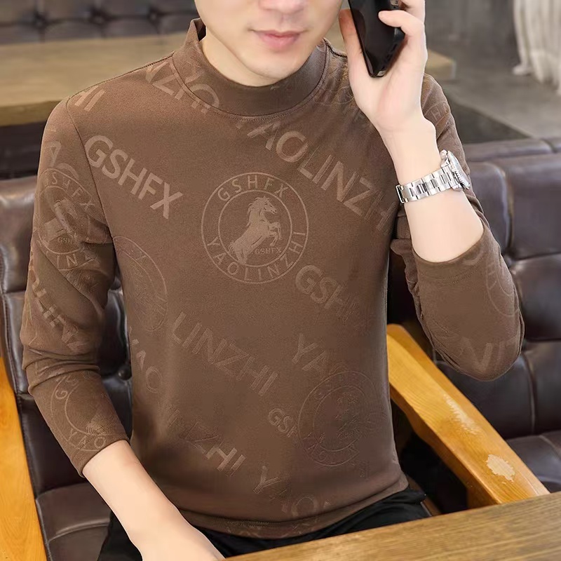 潮男德绒打底衫保暖时尚帅气百搭修身半高领高颜值品质打底衫男士