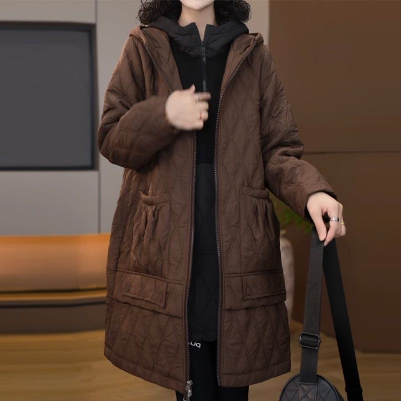 大码胖mm棉服2025新款高级感宽松大码显瘦连帽中长款夹棉棉衣外套
