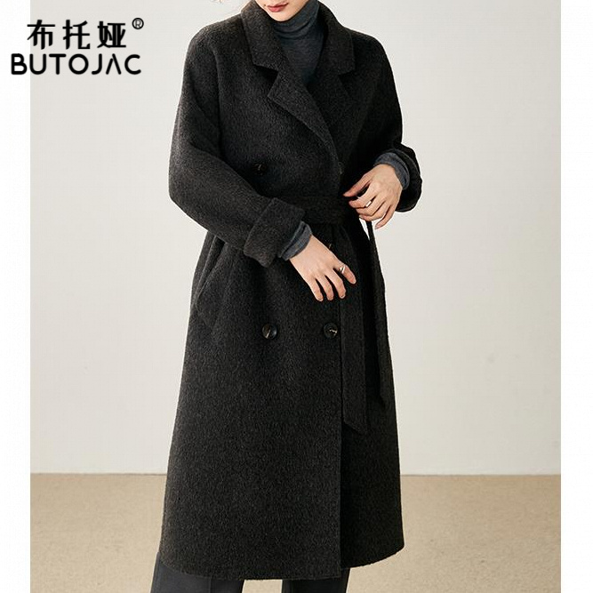 灰色双面羊绒大衣女中长款2025新款秋冬小个子高端宽松羊毛呢外套